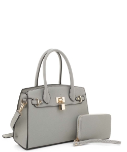 New Fashion Satchel with Padlock Deco and With Free Matching Wallet SM20093 GRAY